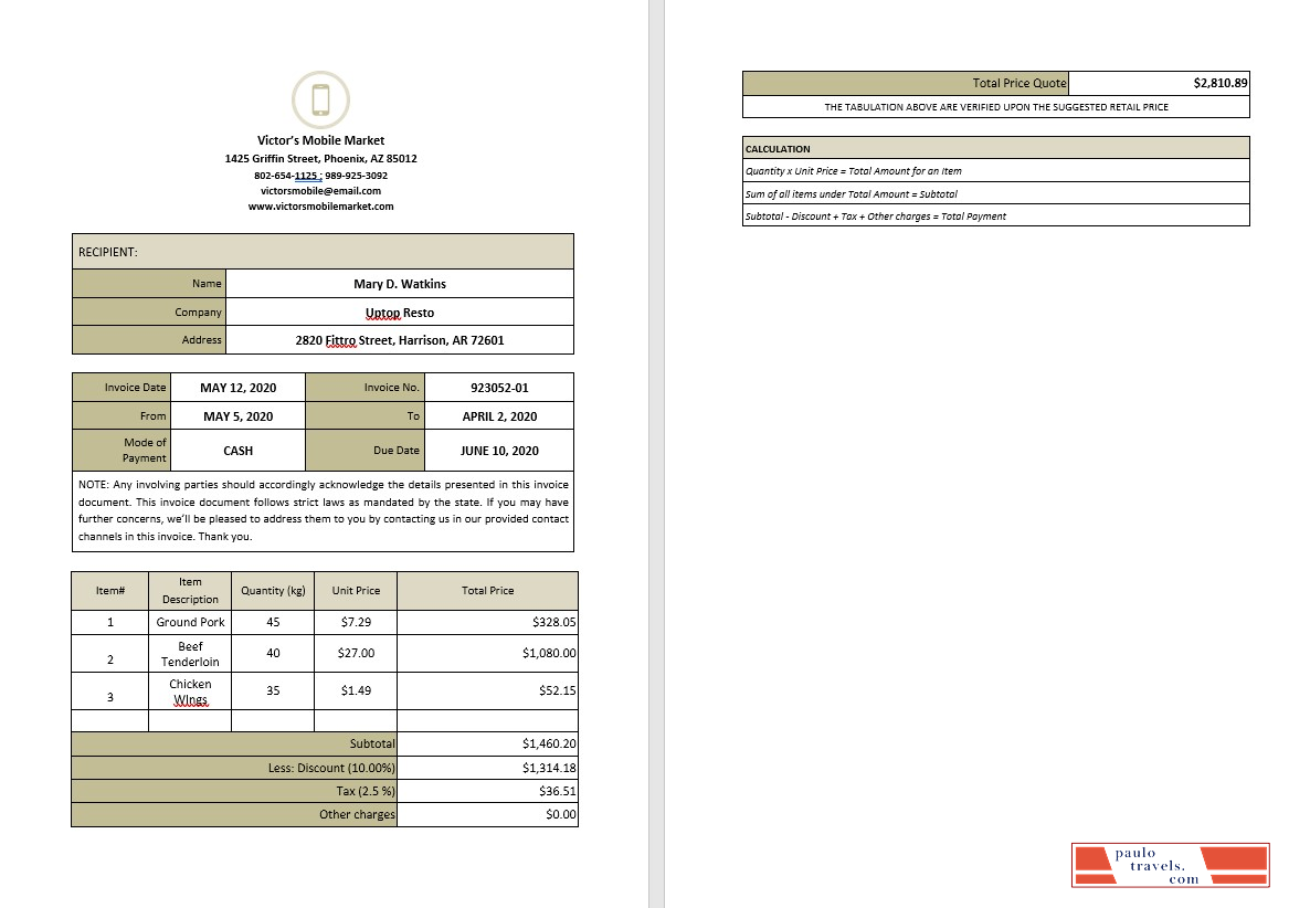 Blank Work From Home Invoice Template PSD template